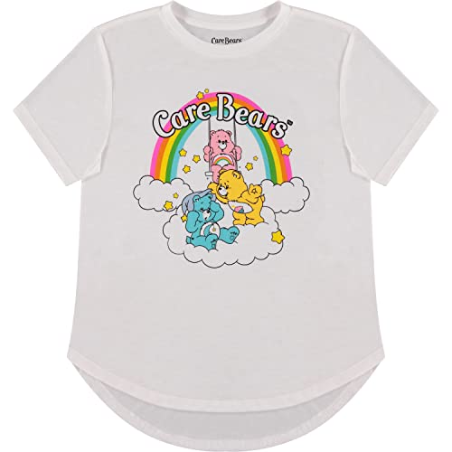 Care Bears Ladies Fashion Shirt - Ladies Classic Clothing - Cheer Friend Funshine Good Luck Curved Hem Tee (White, Small)