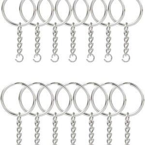 KINGFOREST 50PCS Split Key Ring with Chain 1 inch and Jump Rings,Split Key Ring with Chain Silver Color Metal Split Key Chain Ring Parts with Open Jump Ring and Connector.