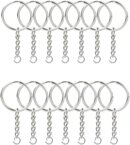 KINGFOREST 50PCS Split Key Ring with Chain 1 inch and Jump Rings,Split Key Ring with Chain Silver Color Metal Split Key Chain Ring Parts with Open Jump Ring and Connector.