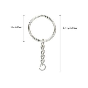 KINGFOREST 50PCS Split Key Ring with Chain 1 inch and Jump Rings,Split Key Ring with Chain Silver Color Metal Split Key Chain Ring Parts with Open Jump Ring and Connector.