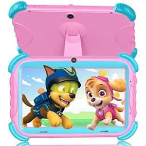 kids tablet, 7 inch tablet for kids, parental control educational tablet, 2+32gb android 11.0, ips screen, kids content pre-installed, with bluetooth wifi, kid-proof case, youtube netflix hulu (pink)