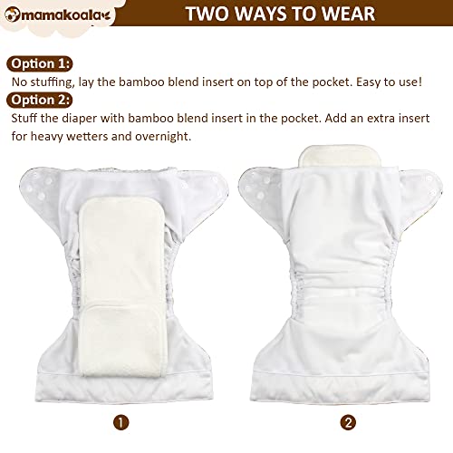 Mama Koala 2.0 Baby Cloth Diapers with AWJ Lining and Tummy Panel, Washable Reusable Pocket Diapers, 6 Pack with 6 Bamboo Diaper Inserts (Simply Neutrals)