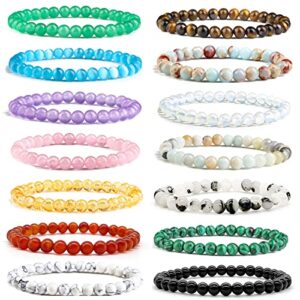srobenz 14pcs gemstone 6mm semi precious round beaded bracelet set for women men girl crystal healing stretch stone bead energy bracelets jewelry