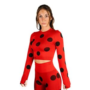 miraculous ladybug womens crop top active cosplay - seamless for gym workout, exercise, yoga, running by maxxim red medium