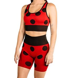 miraculous ladybug womens sports bra and high waisted bike short set for gym workout, exercise, yoga, cycling and running by maxxim medium