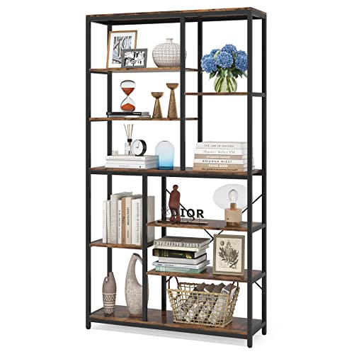 Tribesigns 79 inches Tall Bookshelf Bookcase, 8-Tier Staggered Bookcase, Modern Freestanding Open Book Shelves, Wide Wood Etagere Shelving Unit Display Shelf for Living Room (Black&Rustic)