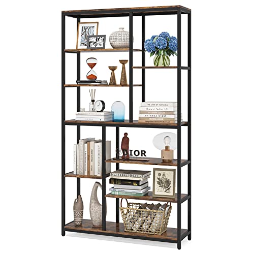 Tribesigns 79 inches Tall Bookshelf Bookcase, 8-Tier Staggered Bookcase, Modern Freestanding Open Book Shelves, Wide Wood Etagere Shelving Unit Display Shelf for Living Room (Black&Rustic)