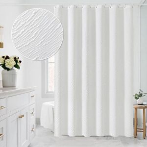 mitovilla white modern fabric shower curtain, farmhouse waves cloth shower curtains for neutral hotel bathroom decor, 3d geometric embossed textured, durable & wrinkle resistant, 72 x 72