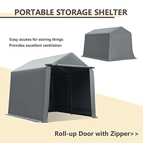 Gardesol Carport, 10x10 ft Heavy Duty Outdoor Storage Shed with Roll-up Zipper Door, Waterproof and UV Resistant Outdoor Garage for Motorcycle, ATV, Bike or Garden Tools, Gray