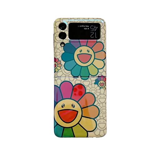 AiKeDuo for Samsung Galaxy Z Flip 3 5G Case Protection Hard Bumper Folding Cover Soft Blu-ray Cute Cartoon Flower Smiley Phone Case Girl Ladies Z Flip 3 Case