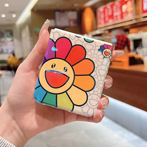 AiKeDuo for Samsung Galaxy Z Flip 3 5G Case Protection Hard Bumper Folding Cover Soft Blu-ray Cute Cartoon Flower Smiley Phone Case Girl Ladies Z Flip 3 Case
