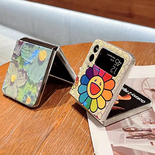 AiKeDuo for Samsung Galaxy Z Flip 3 5G Case Protection Hard Bumper Folding Cover Soft Blu-ray Cute Cartoon Flower Smiley Phone Case Girl Ladies Z Flip 3 Case