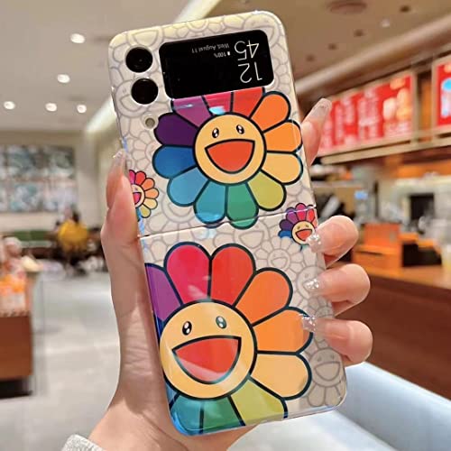 AiKeDuo for Samsung Galaxy Z Flip 3 5G Case Protection Hard Bumper Folding Cover Soft Blu-ray Cute Cartoon Flower Smiley Phone Case Girl Ladies Z Flip 3 Case