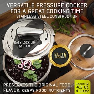 Universal 4.2 Quart / 4 Liters Stainless Steel Easy Use Pressure Cooker with Extra Tempered Glass Lid, Induction Compatible, Pressure Cooker & Multipurpose Pot, 5 servings, Pressure Canner