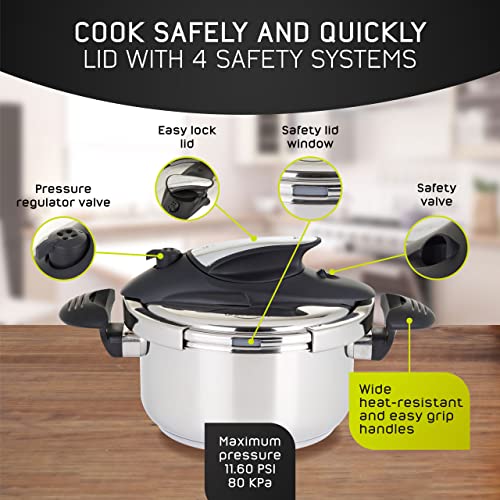 Universal 4.2 Quart / 4 Liters Stainless Steel Easy Use Pressure Cooker with Extra Tempered Glass Lid, Induction Compatible, Pressure Cooker & Multipurpose Pot, 5 servings, Pressure Canner