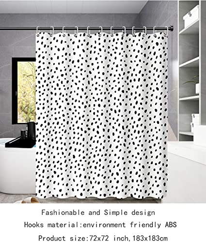 HULEBIN Black Polka dot Shower Curtain Fabric for Bathroom, Small Cute Trendy Design Black Polka dots on White Waterproof Polyester Fabric Bathtub Shower Curtain for Kids,72x72 inches