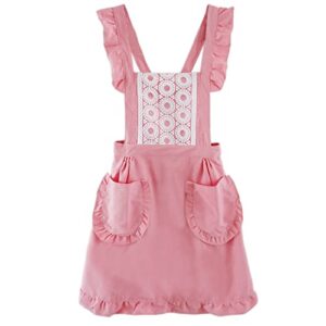cute retro apron vintage ruffle kitchen cooking apron with pockets for women pink