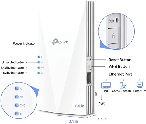 TP-Link AX1500 WiFi Extender Internet Booster(RE500X), WiFi 6 Range Extender Covers up to 1500 sq.ft and 25 Devices,Dual Band, AP Mode w/Gigabit Port, APP Setup, OneMesh Compatible (Renewed)
