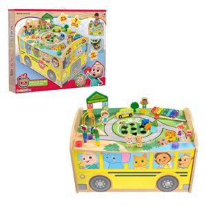 cocomelon wheels on the bus wooden activity table, recycled wood, officially licensed kids toys for ages 18 month, gifts and presents