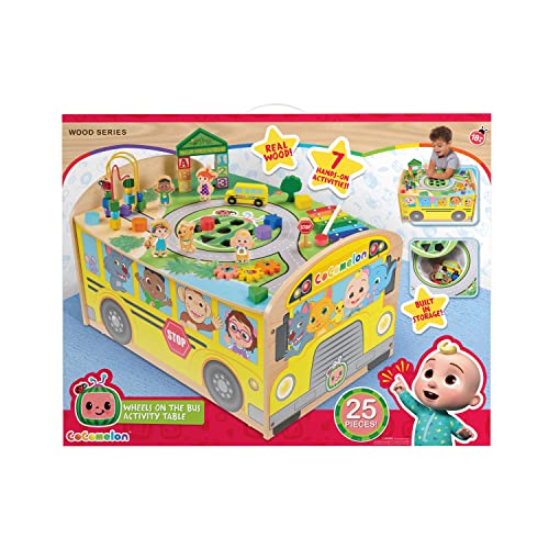 CoComelon Wheels on The Bus Wooden Activity Table, Recycled Wood, Officially Licensed Kids Toys for Ages 18 Month, Gifts and Presents