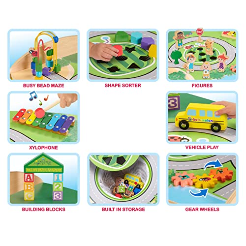 CoComelon Wheels on The Bus Wooden Activity Table, Recycled Wood, Officially Licensed Kids Toys for Ages 18 Month, Gifts and Presents