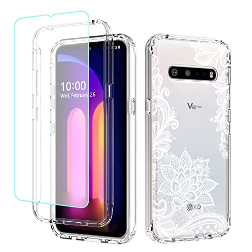 Tothedu Phone Case for LG V60 ThinQ 5G Case/LG V60/LM-V600 Case with Tempered-Glass Screen Protector, Cute Clear Mandala Pattern Full Body Protective Cover Cases for LG V60 ThinQ (Mandala)