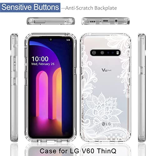 Tothedu Phone Case for LG V60 ThinQ 5G Case/LG V60/LM-V600 Case with Tempered-Glass Screen Protector, Cute Clear Mandala Pattern Full Body Protective Cover Cases for LG V60 ThinQ (Mandala)