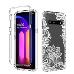 Tothedu Phone Case for LG V60 ThinQ 5G Case/LG V60/LM-V600 Case with Tempered-Glass Screen Protector, Cute Clear Mandala Pattern Full Body Protective Cover Cases for LG V60 ThinQ (Mandala)