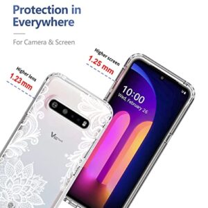 Tothedu Phone Case for LG V60 ThinQ 5G Case/LG V60/LM-V600 Case with Tempered-Glass Screen Protector, Cute Clear Mandala Pattern Full Body Protective Cover Cases for LG V60 ThinQ (Mandala)