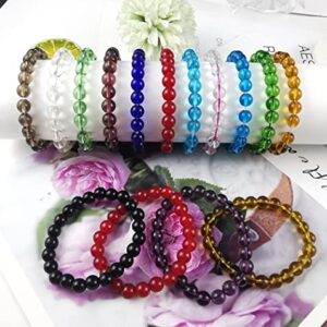 FINZOR 15Pcs 8mm Beaded Stretch Bracelet Handmade Round Glass Bracelet for Women Multicolor Matte Beads Elastic Bracelet Shining Beads Wristband Valentines Jewelry