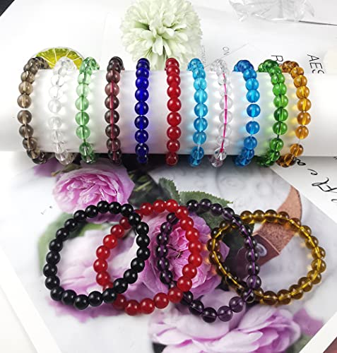 FINZOR 15Pcs 8mm Beaded Stretch Bracelet Handmade Round Glass Bracelet for Women Multicolor Matte Beads Elastic Bracelet Shining Beads Wristband Valentines Jewelry