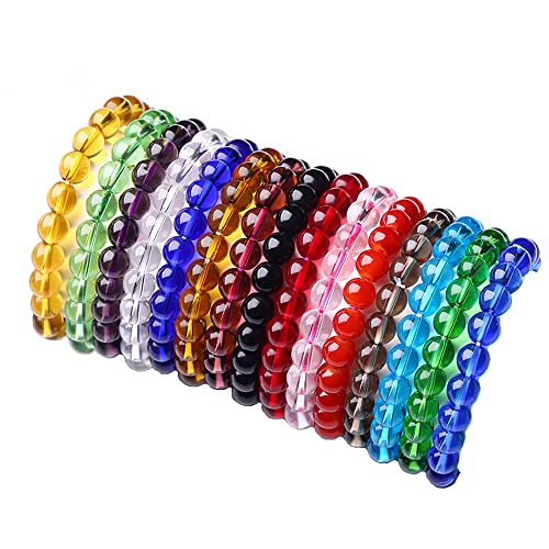 FINZOR 15Pcs 8mm Beaded Stretch Bracelet Handmade Round Glass Bracelet for Women Multicolor Matte Beads Elastic Bracelet Shining Beads Wristband Valentines Jewelry