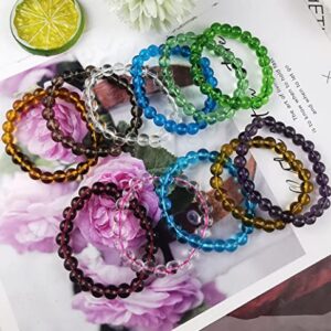 FINZOR 15Pcs 8mm Beaded Stretch Bracelet Handmade Round Glass Bracelet for Women Multicolor Matte Beads Elastic Bracelet Shining Beads Wristband Valentines Jewelry