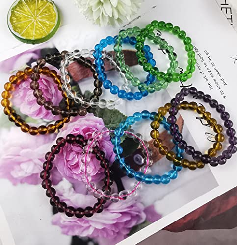 FINZOR 15Pcs 8mm Beaded Stretch Bracelet Handmade Round Glass Bracelet for Women Multicolor Matte Beads Elastic Bracelet Shining Beads Wristband Valentines Jewelry