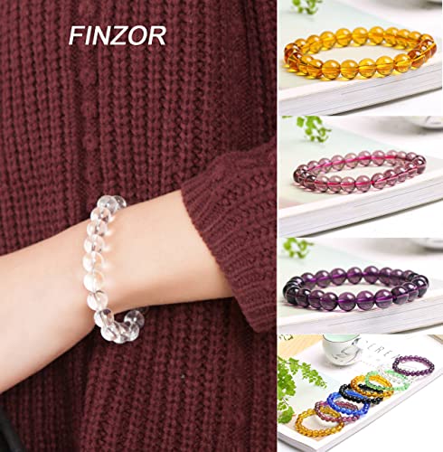 FINZOR 15Pcs 8mm Beaded Stretch Bracelet Handmade Round Glass Bracelet for Women Multicolor Matte Beads Elastic Bracelet Shining Beads Wristband Valentines Jewelry