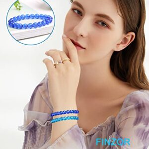 FINZOR 15Pcs 8mm Beaded Stretch Bracelet Handmade Round Glass Bracelet for Women Multicolor Matte Beads Elastic Bracelet Shining Beads Wristband Valentines Jewelry