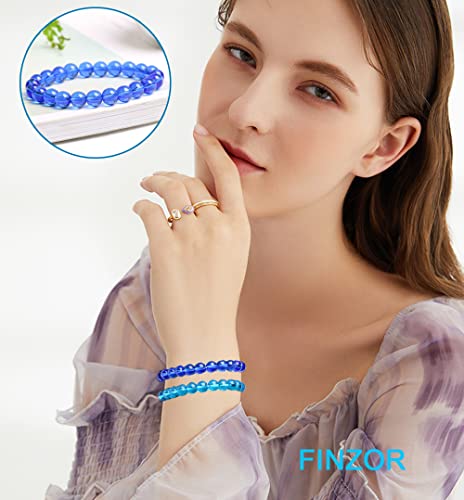 FINZOR 15Pcs 8mm Beaded Stretch Bracelet Handmade Round Glass Bracelet for Women Multicolor Matte Beads Elastic Bracelet Shining Beads Wristband Valentines Jewelry