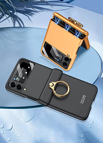 SHIEID Samsung Flip 3 Case with Ring, Z Flip 3 Case Hinge Protection, Flip Z 3 Case Shockproof Magnetic Attraction Hinge Protective Case Compatible with Galaxy Z Flip 3 5G, Black