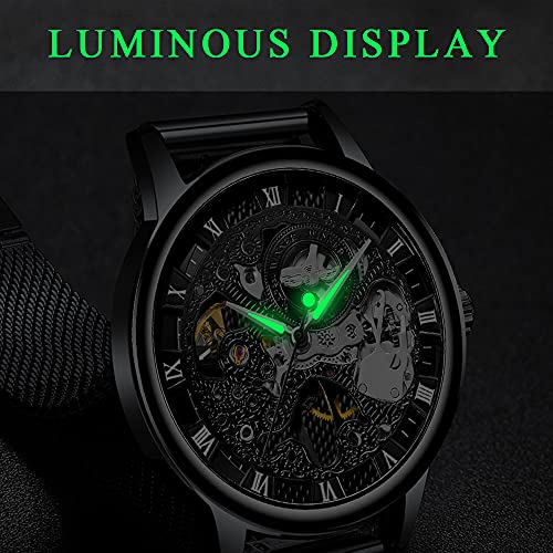 Whodoit Mesh Strap Design Watch Hand-Wind Mechanical Stainless Steel Case Skeleton Watch Watch for Men