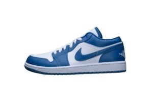 nike women's air jordan 1 low unc basketball shoe, white/dk marina blue-white, 7