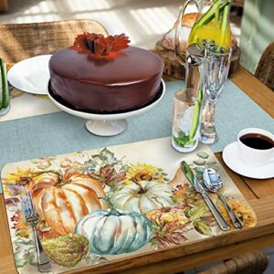 CounterArt Harvest Pumpkins & Sunflowers 4 Pack Reversible Easy Care Flexible Plastic Placemats Made in The USA BPA Free PVC Free Easily Wipes Clean