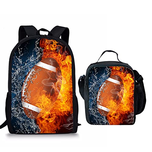 Beginterest 2Pcs Backpacks Set for School Football Print Backpack and Lunch Box for Kids Girls Boys