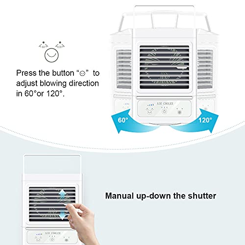Portable Air Conditioner with 3 Wind Speeds,60°&120°Auto Oscillation Evaporative Portable Air Conditioner Fan,Quite Personal Air Cooler Humidifier for Home Office Outdoor,White