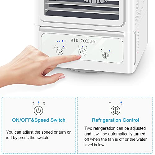 Portable Air Conditioner with 3 Wind Speeds,60°&120°Auto Oscillation Evaporative Portable Air Conditioner Fan,Quite Personal Air Cooler Humidifier for Home Office Outdoor,White