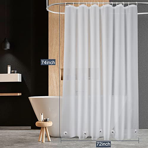 EurCross Frosted PEVA Plastic Shower Curtain Liner 74 inch Long Length,Waterproof Opaque Shower Liner with 5 Bottom Magnets No Smells with Rustproof Grommets