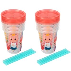 take & toss cocomelon toddler straw sippy cups — toddler cups with lid and removable straw — baby essentials — 10 oz — 8 count