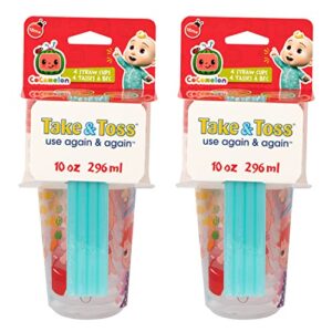 Take & Toss CoComelon Toddler Straw Sippy Cups — Toddler Cups with Lid and Removable Straw — Baby Essentials — 10 Oz — 8 Count
