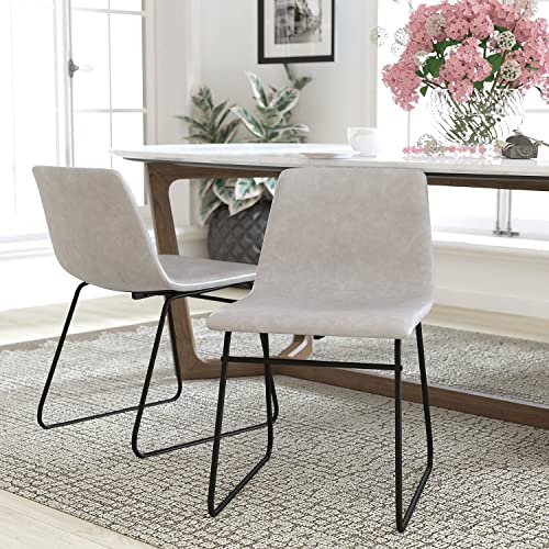 Flash Furniture Butler 18 Inch Commercial Grade LeatherSoft Dining Table Height Chair, Mid-Back Black Sled Base with Light Gray LeatherSoft Upholstery, Set of 2