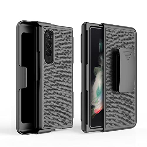 Ailiber Galaxy Z Fold3 5G Case, Galaxy Z Fold 3 5G Holster with Screen Protector, Swivel Belt Clip, Kickstand Holder Combo Cover, Slim Shockproof Shell Slide Pouch Phone Case for Samsung Z Fold3-Black