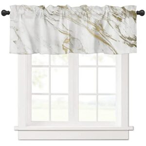 Kitchen Valances for Windows Marble Home Decor Rod Pocket Valance Curtain Topper for Bedroom Living Room Laundry 54x18 in White and Gold Texture Modern Abstract Ombre